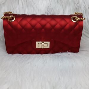 Elegant Red Quilted Jelly Crossbody Bag w/Gold Hardware